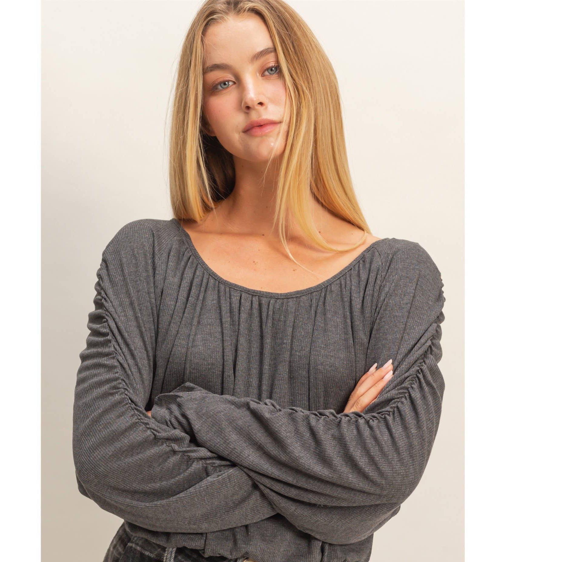 Boat Neck Dolman Long Sleeve Top