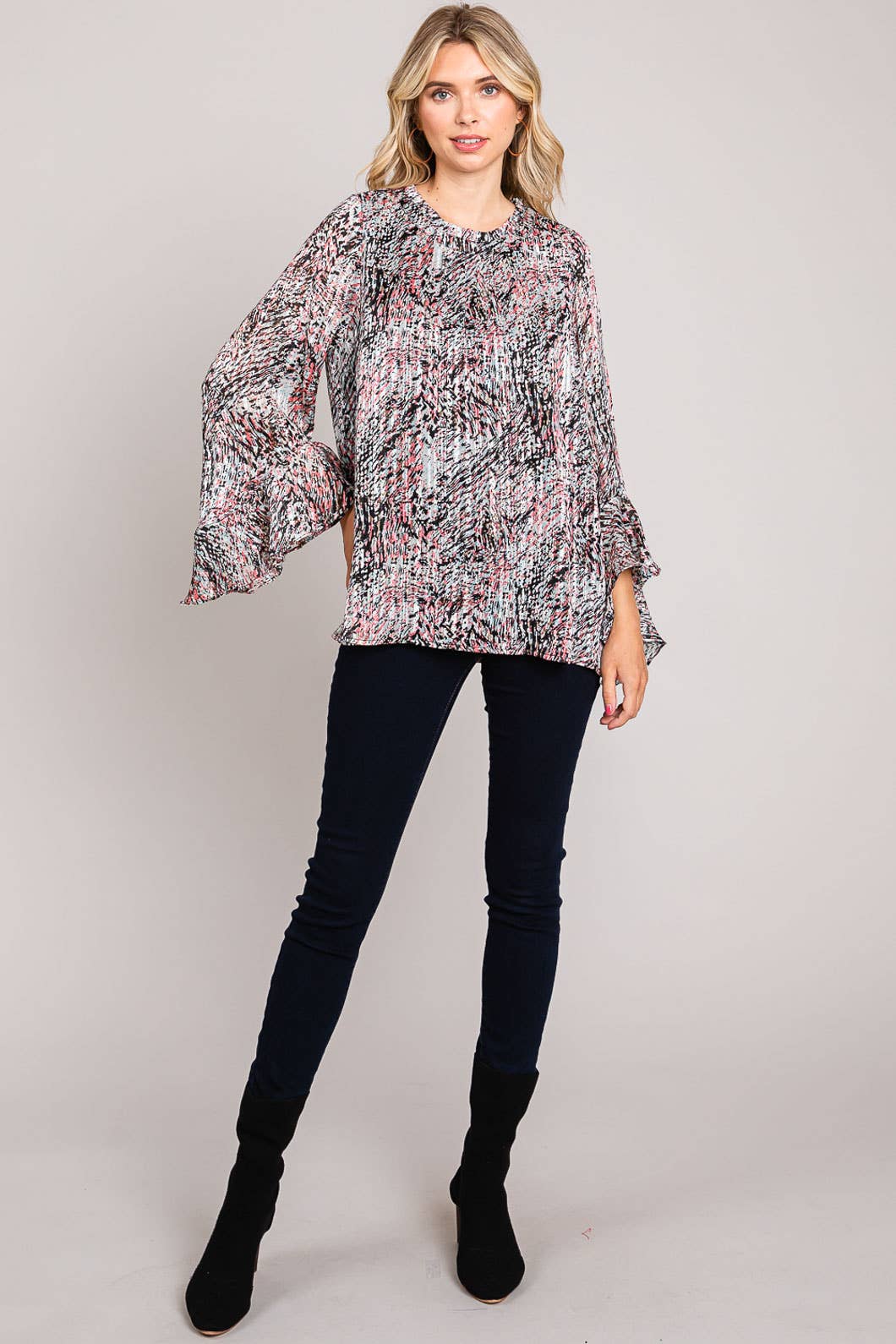 Bahama Mama Abstracted Prints Flow Ruffle Sleeve Top