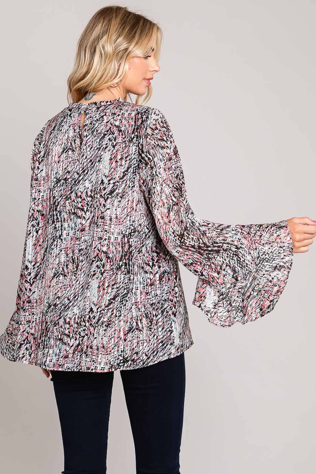 Bahama Mama Abstracted Prints Flow Ruffle Sleeve Top