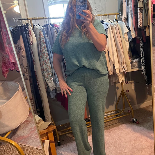 Bay Walk Melange Short Sleeve Two Piece Set Kelly Green