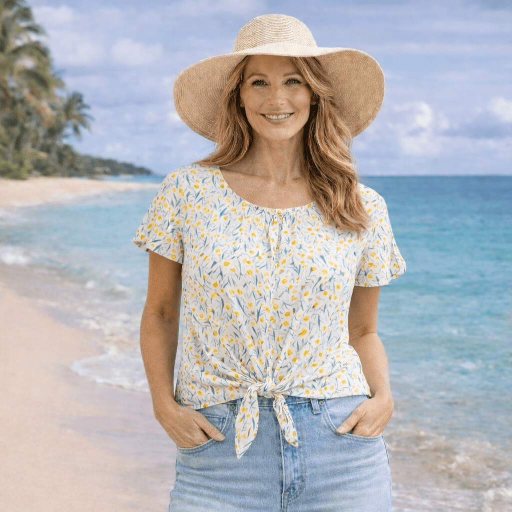 Beachy Tulip Crop Tie Short Sleeve Top