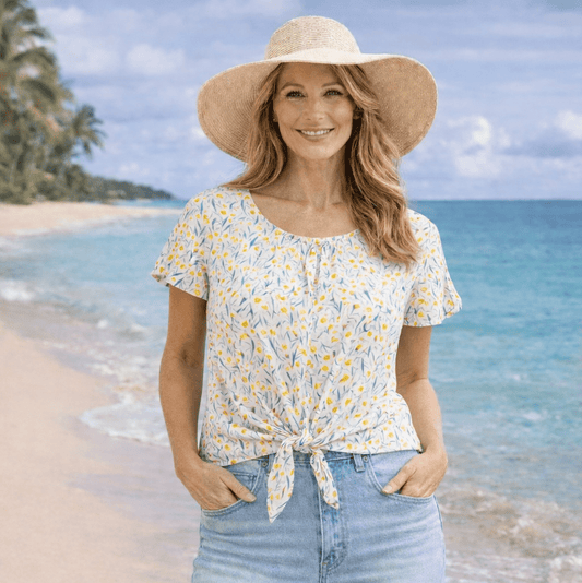 Beachy Tulip Crop Tie Short Sleeve Top