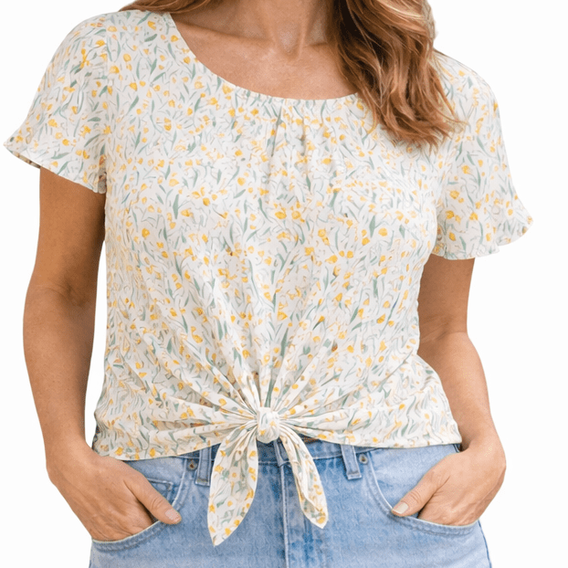 Beachy Tulip Crop Tie Short Sleeve Top