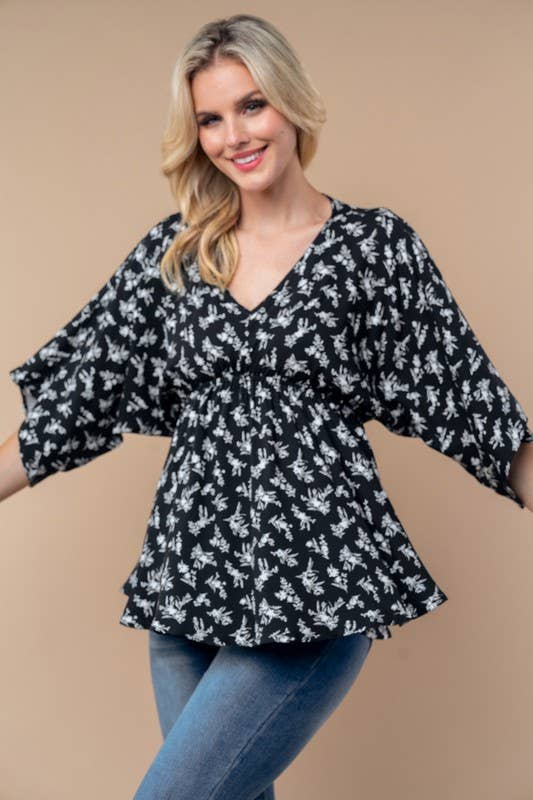 Midnight Meadow Floral Peplum Top
