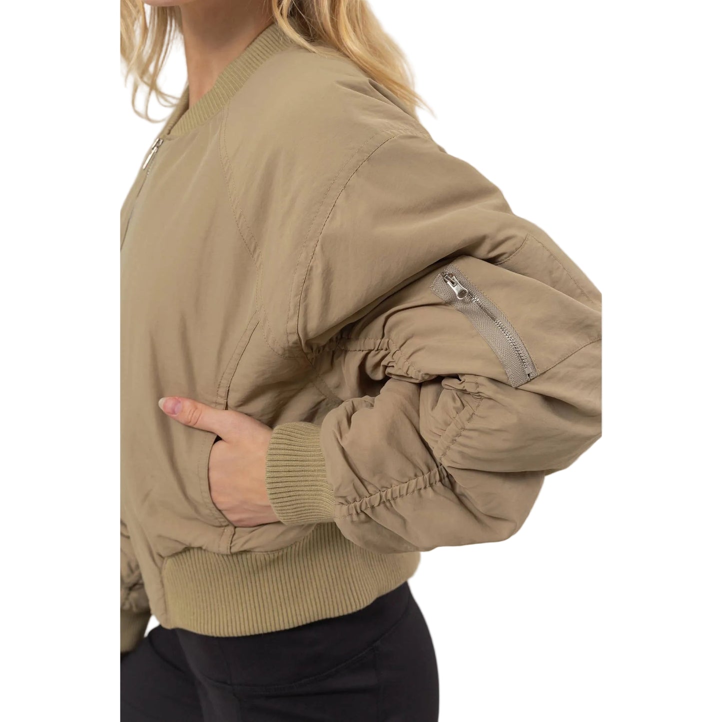 Coastal Street Breeze Ruched Bomber Puffer Jacket