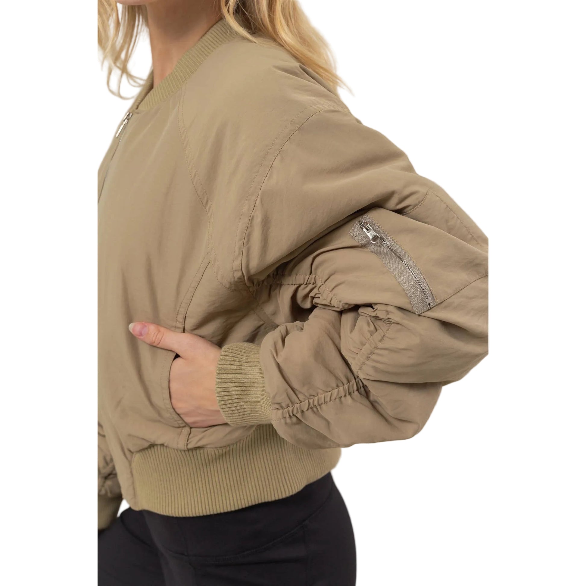 Coastal Street Breeze Ruched Bomber Puffer Jacket