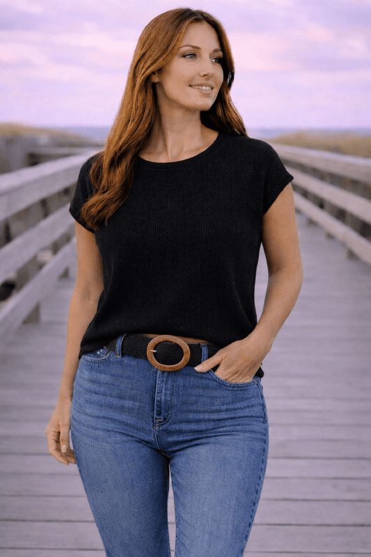 Coastal Flare Lightweight Knitted Short Sleeve Top