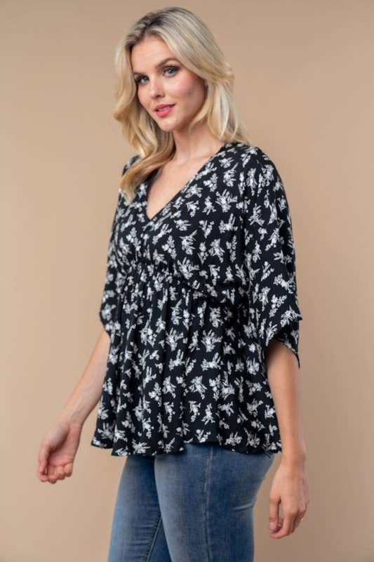 Midnight Meadow Floral Peplum Top