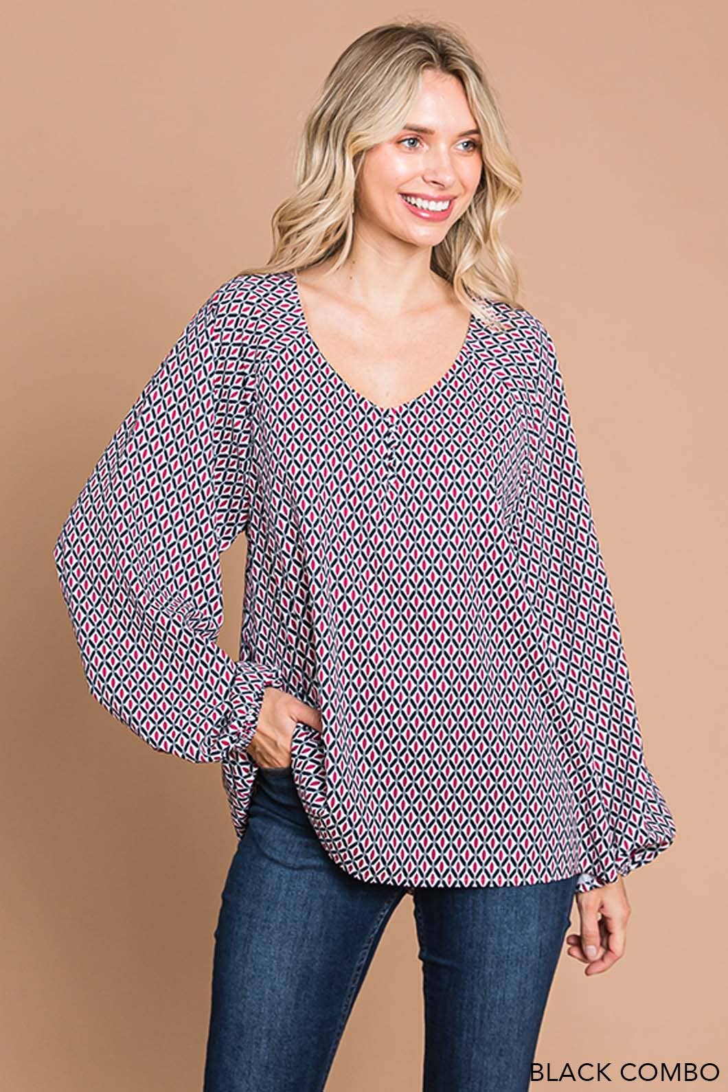 Coastal Boho Printed Women's Long Sleeve Top