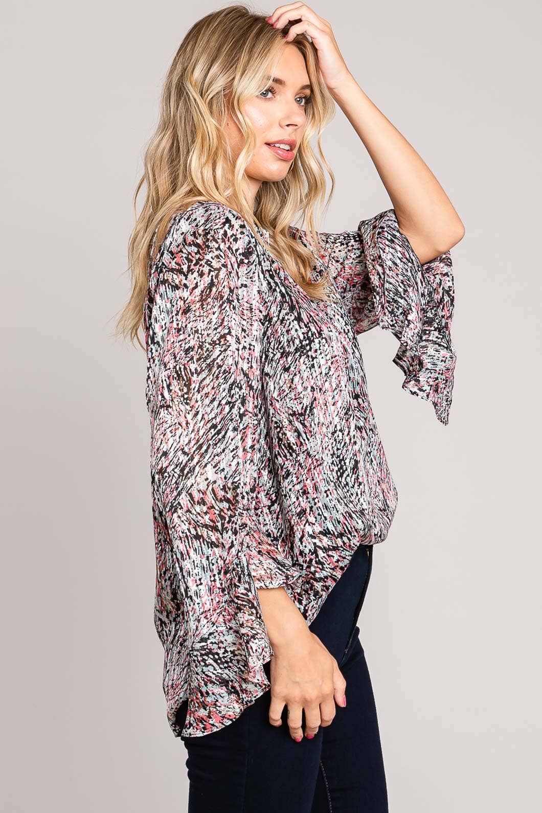 Bahama Mama Abstracted Prints Flow Ruffle Sleeve Top