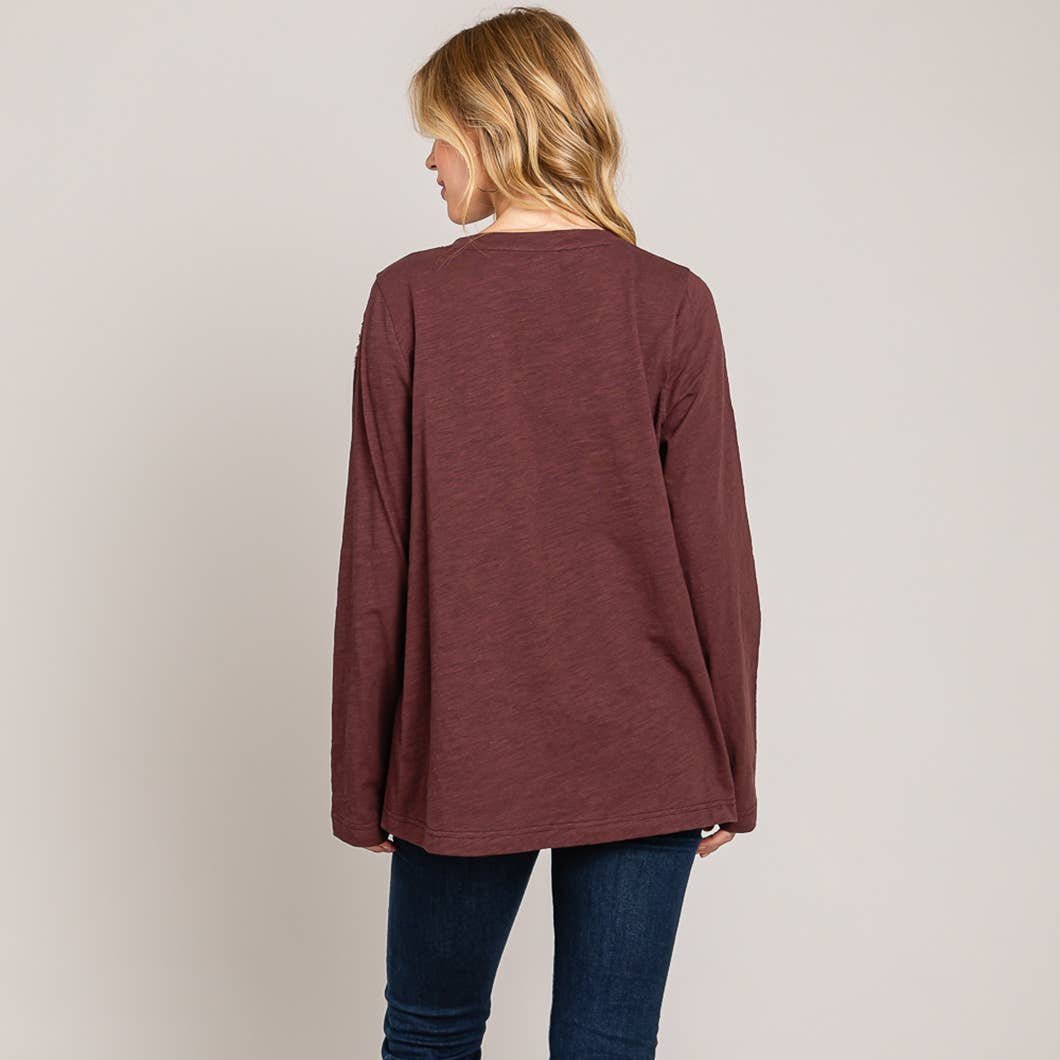 Glam Time V-Neck Long Sleeve  Bead Detail Top