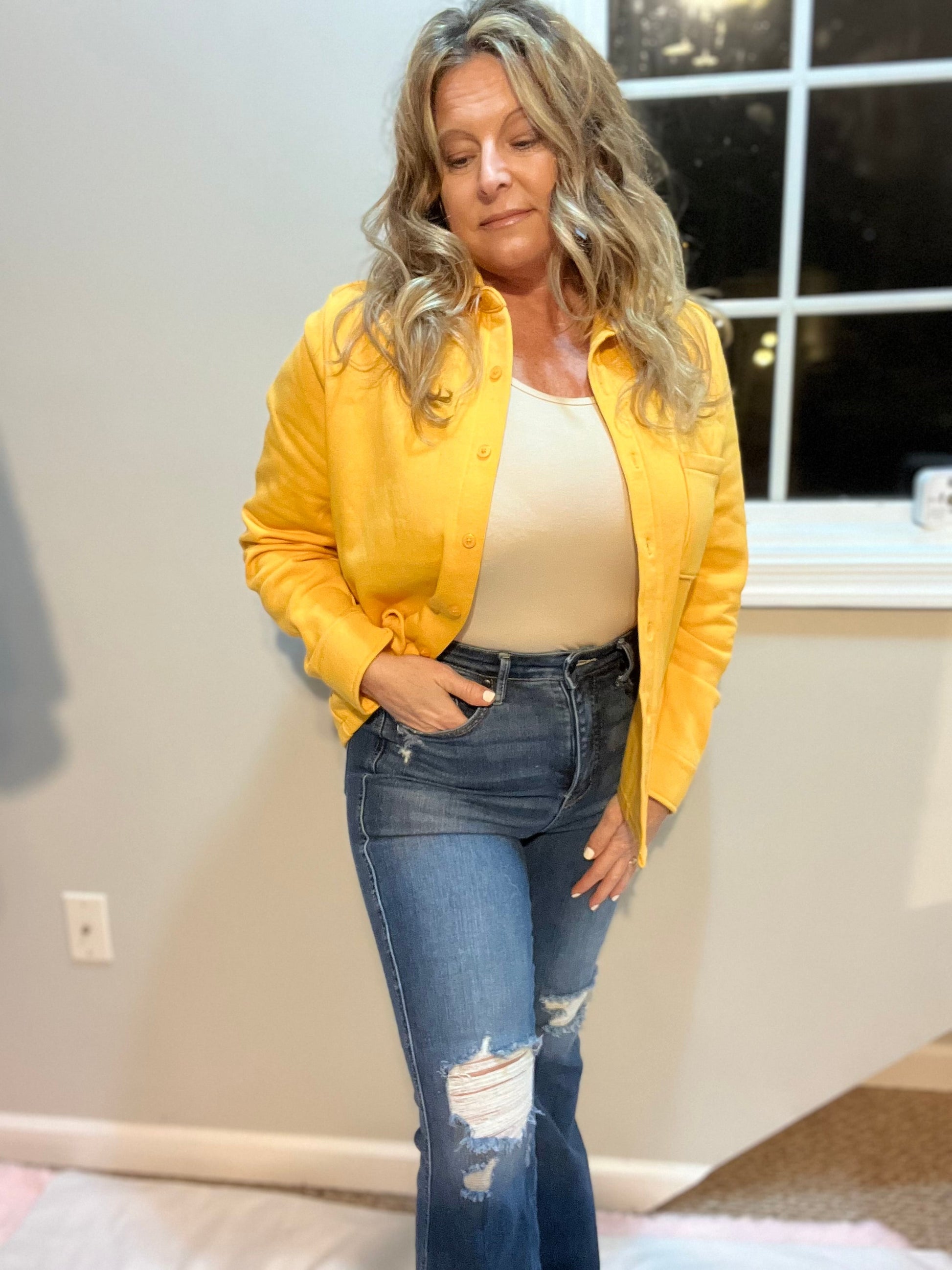 Shacket with me at the Beach Long Sleeve Button Up Waist Length Various Colors