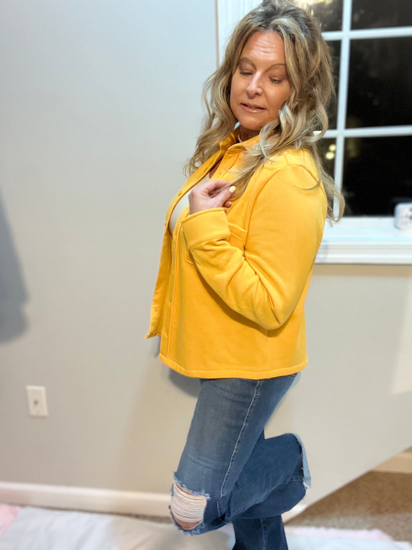 Shacket with me at the Beach Long Sleeve Button Up Waist Length Various Colors