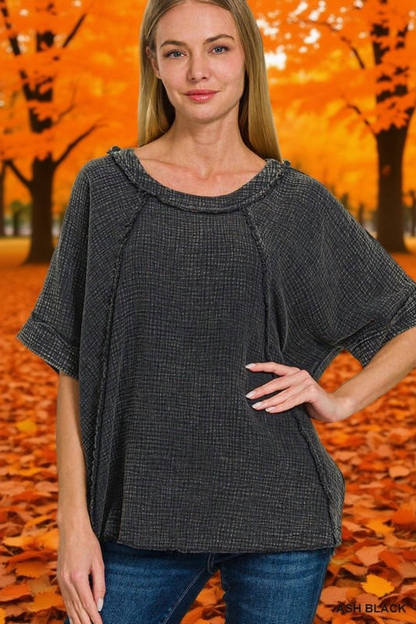 Coastal Breeze Short Sleeve Exposed Seam Acid Washed Top