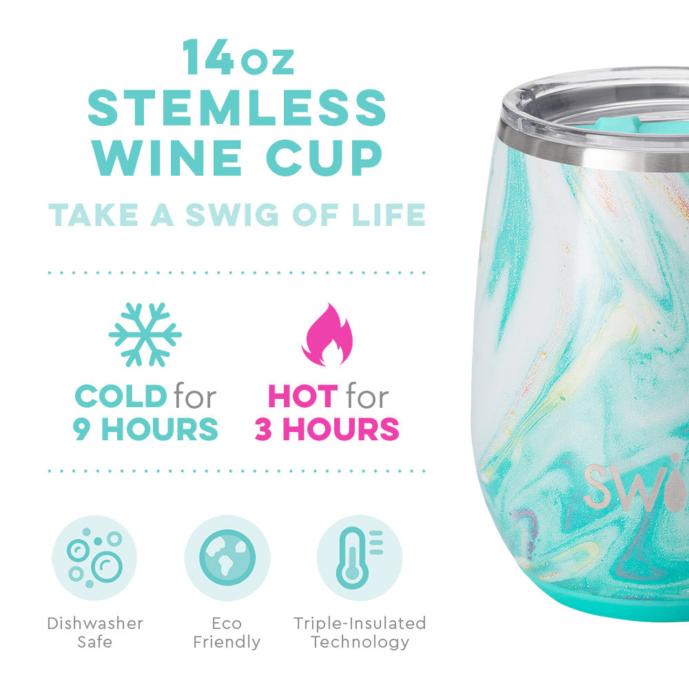 My Swig Life Ocean Swirl Stemless Wine Cup (14oz) - Cottage Beach