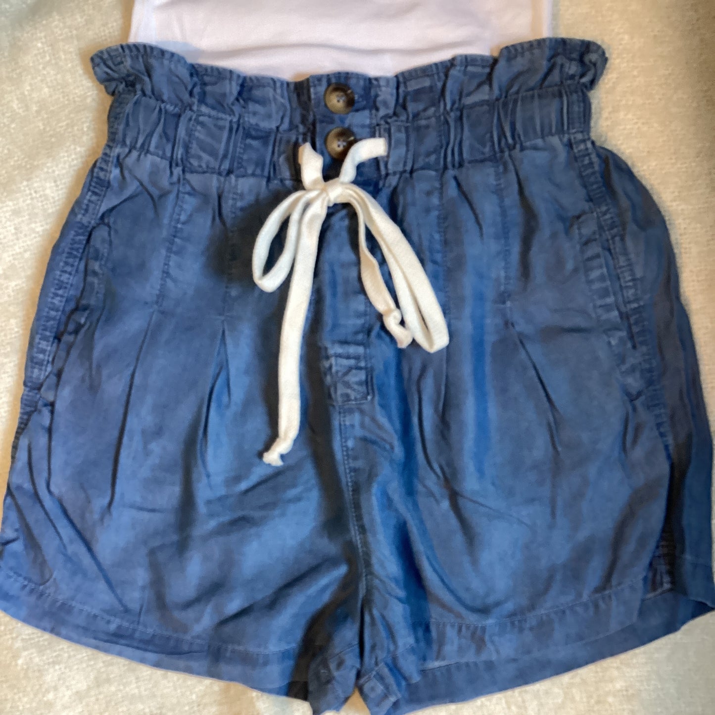 Coastal Chambray High Waisted Paperbag Shorts | Cottage Beach