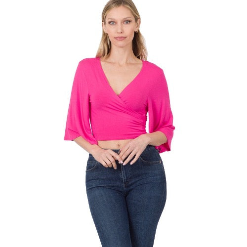 Bohemian Tie Wrap Flowy Mid Sleeve Top | Cottage Beach