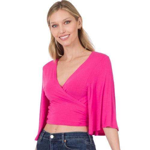 Bohemian Tie Wrap Flowy Mid Sleeve Top | Cottage Beach