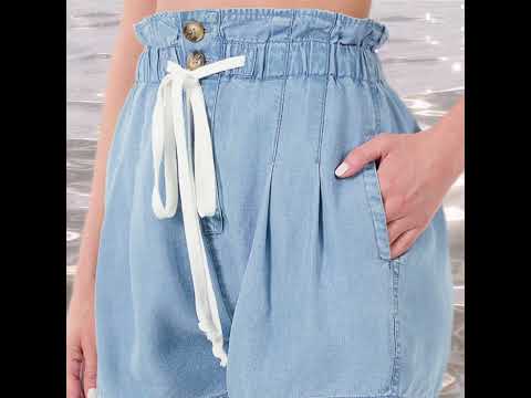 Coastal Chambray High Waisted Paperbag Shorts | Cottage Beach