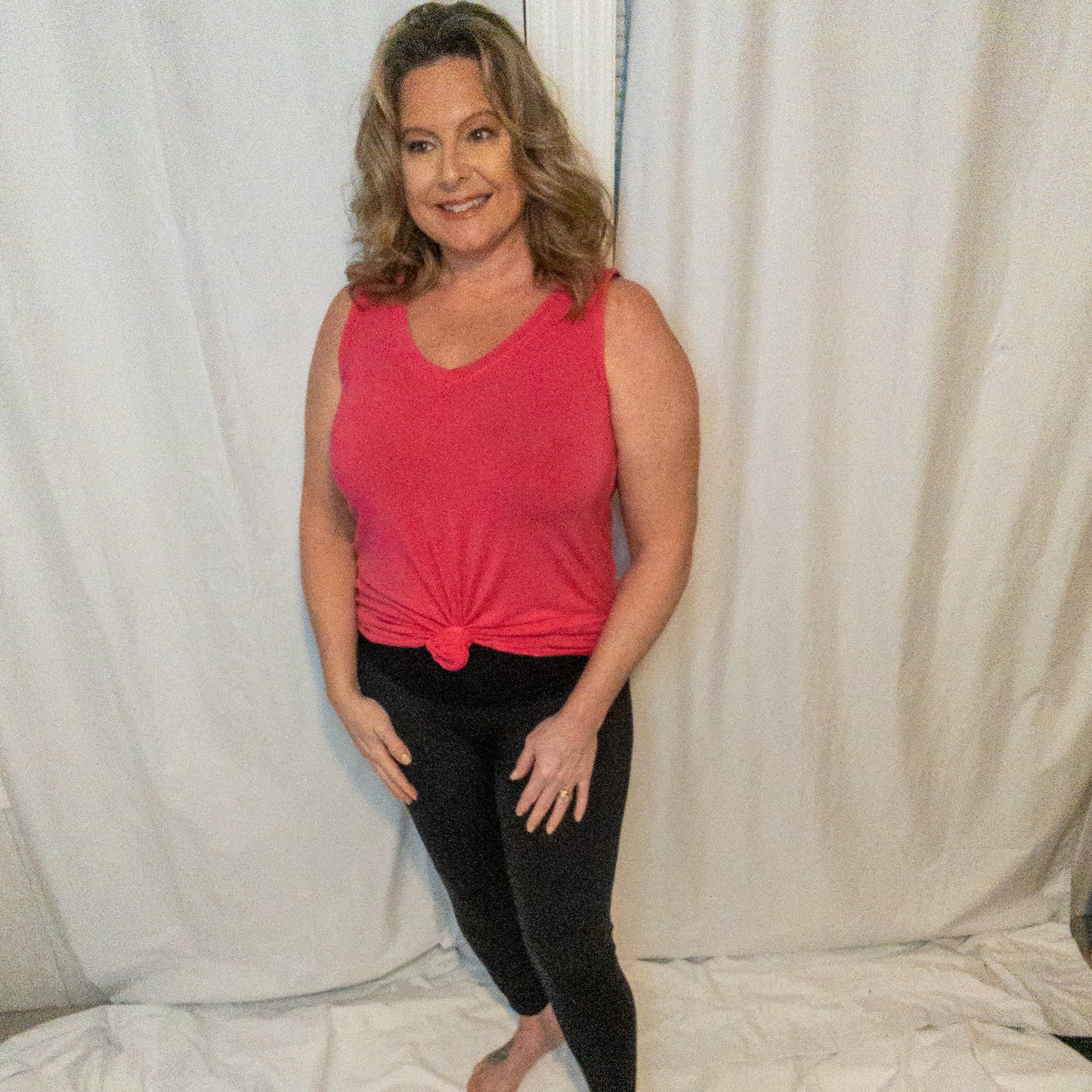 Hot Pink Sleeveless V-Neck Modal Shirt