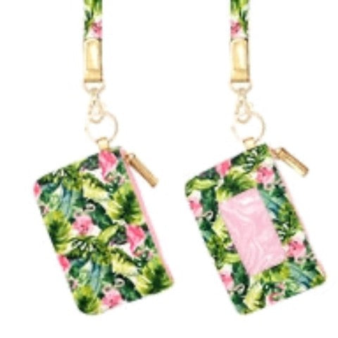 Pink Flamingo Lanyard Wallet Cottage Beach