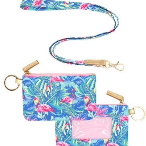 Pink Flamingo Lanyard Wallet Cottage Beach
