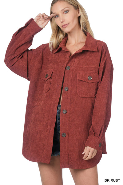 Corduroy Big Button Down Shacket Long Sleeve Oversized - Cottage Beach