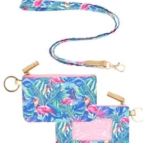 Pink Flamingo Lanyard Wallet Cottage Beach
