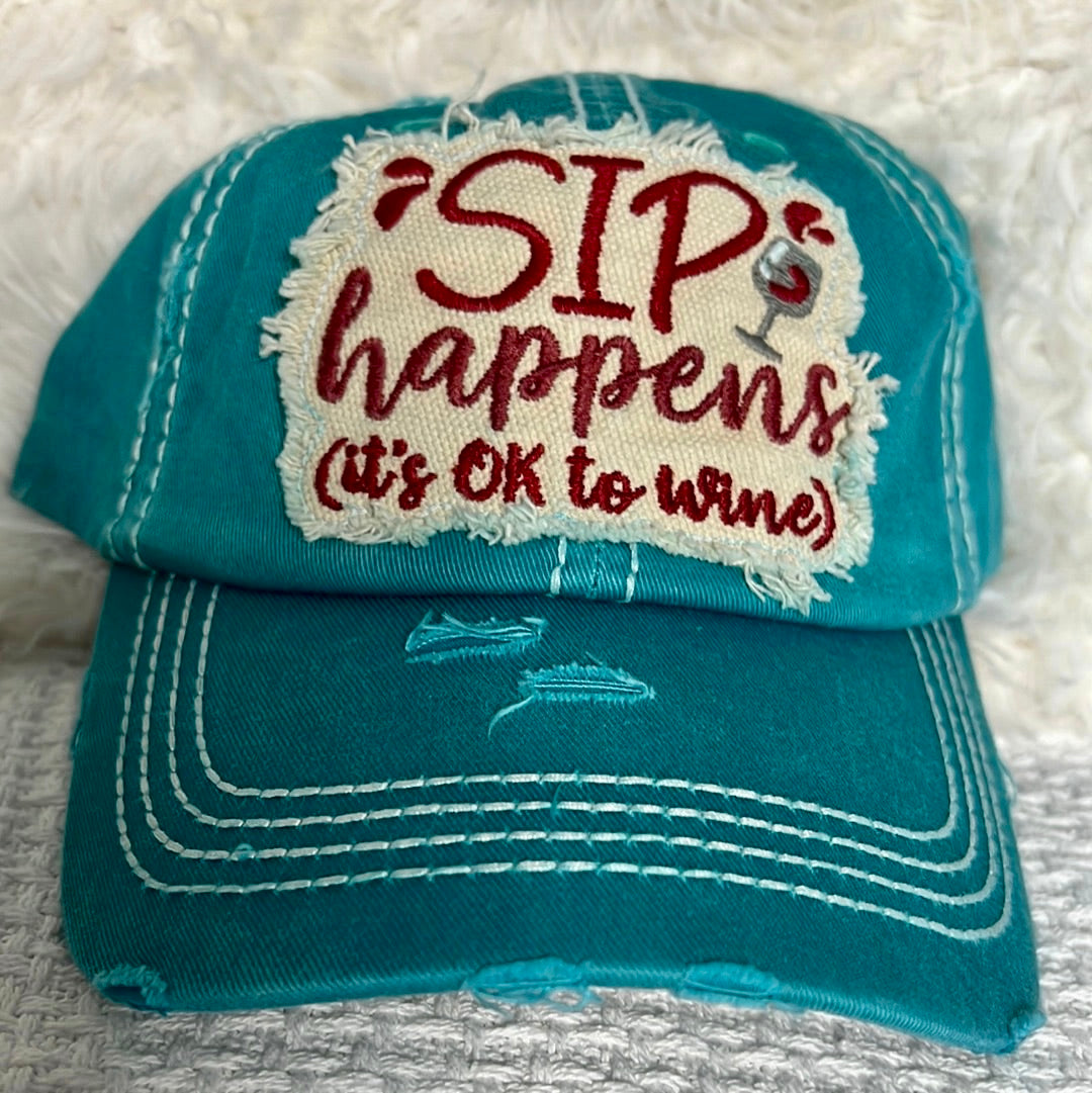 Sip Happens It's OK To Wine' Adjustable Distressed Hat | Cottage Beach